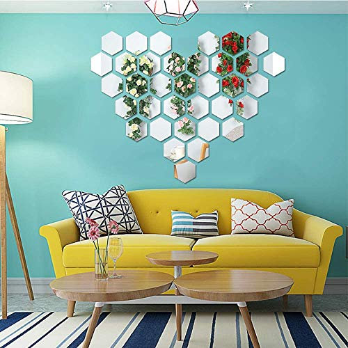KimDaro 3D Hexagon Acrylic Mirror Wall Decor - Self Adhesive Tiles (30 PCS)
