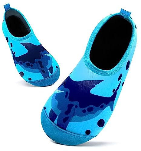 Badeschuhe Kinder Schwimmschuhe Wasserschuhe Schnell Trocknend Strandschuhe Aquaschuhe für Jungen Mädchen Baby Beach Pool(Hai Blau,12/12.5 UK Child,30/31 EU)