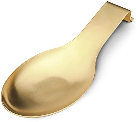 Repose-cuillère en acier inoxydable, Porte Cuillère, Support de Louche, Finition Brossée, Passe au Lave-Vaisselle 3,8 x 9,4 cm Couleur Dorée