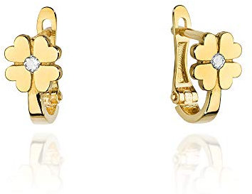 Damen Ohrringe 585 14k Gold Gelbgold Ohrhänger Blume Herz Diamant Brillanten