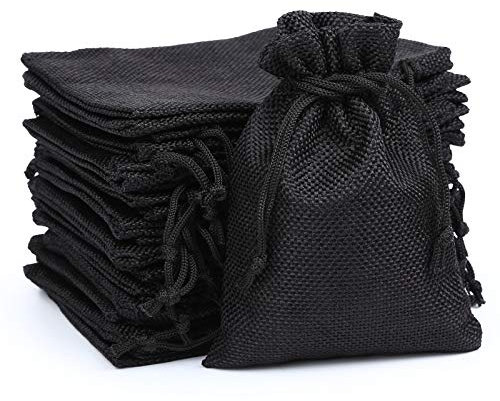 Naler 24 x Jutesäckchen Schwarz Jute Beutel für Adventskalender Stoffbeutel Natur Säckchen Geschenksäckchen - 10 x 14 cm