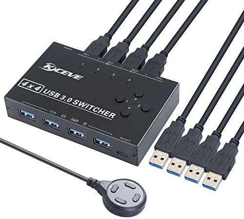 USB 3.0 Switch für 4 PCs, 4 In 4 Out USB Umschalter Die 4 USB-Geräte gemeinsam nutzen, Peripherie-Schalterbox für Maus, Tastatur, Scanner, Drucker, PC