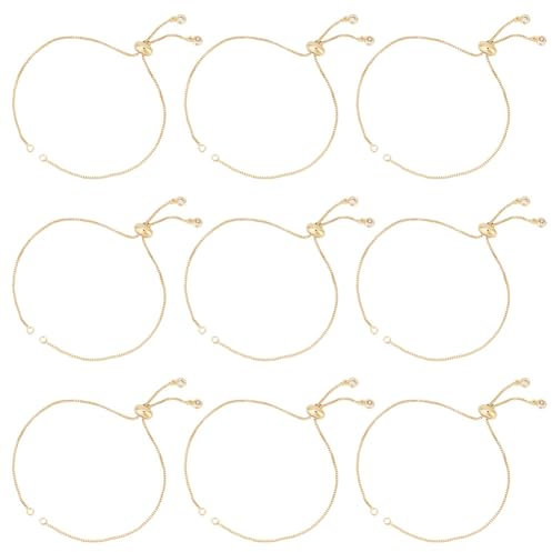 UNICRAFTALE 24 cm 10 Stück Gold Messing Schieberarmband Verstellbares Schiebearmband mit Kubischen Zirkonia Schieberegler Verlängerung Ketten Armband Kette für Schmuckherstellung
