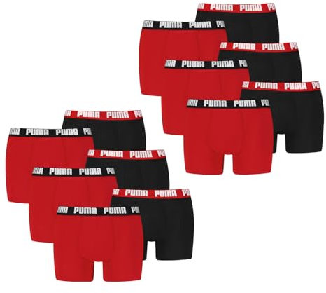PUMA 12 er Pack Boxer Boxershorts Men Herren Unterhose Pant Unterwäsche, Farbe:786 - Red/Black, Bekleidungsgröße:XL