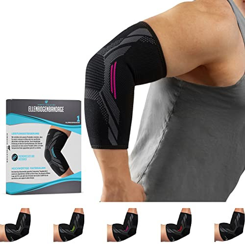 KINETIC EVOLUTION Ellenbogenbandage für Damen und Herren – Elastische Kompressionsbandage, rutschfester Halt, atmungsaktiv, ideal für Sport, Fitness, Tennis, Golf, Alltag. (M, Pink)