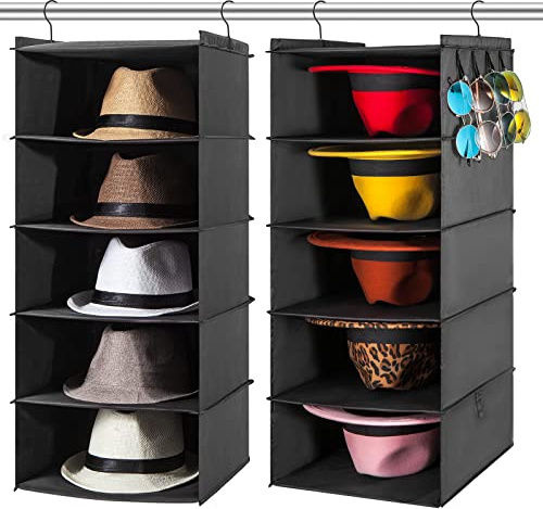 Hutablage für Schrank, Hut-Organizer für Fedora, 2 Stück, 10 Regale, Oxford-Boho-Hut-Organisation, mit Schrankhaken, Hut-Aufbewahrung, Aufbewahrung von Cowboyhut, Hutboxen