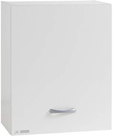 Jo-Bagno.it Pensile Armadietto Bagno Sospeso da Parete Armadio Mobiletto Salvaspazio Bianco con 1 Anta e Ripiano Regolabile 48 x 27 x 58 cm Cucina Lavanderia Lavatrice