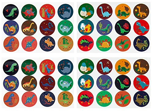Oblique Unique® Dino Sticker Set 48 Stück Farbenfrohe runde Dinosaurier Aufkleber zum Spielen Basteln Kindergeburtstag für Kinder Jungs