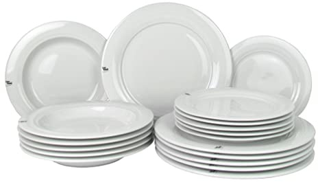 Cosy&Trendy 18tlg. Porzellan Tafelservice für 6 Personen – 6x Essteller 6x Suppenteller 6x Desserteller – Weiß - Spülmaschinenfest