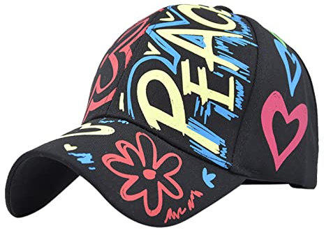 Cap Flat Männer und Frauen lässige Jugend Retro-Briefe Peace Love Bunte High Street Mütze Baseball Mütze Männer Cap (Black, One Size)
