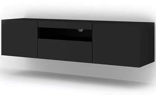 TV-Bank, matt, ohne LED, 150 x 42 x 37 cm, Aura Möbel auf Standfuß oder zum Aufhängen, Hi-Fi-Möbel