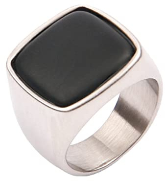 OAKKY Herren Persönlichkeit Vintage Mode Kuppel Stil Quadrat Edelstein Biker Ring Edelstahl
