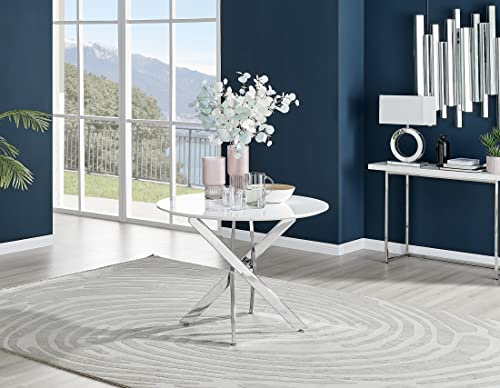 Furniturebox UK Novara 100cm Round Dining Table, White High Gloss & Chrome Starburst Legs