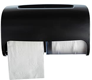Commercial Toilet Paper Dispenser Wall Mount, Double (2 Roll) Locking Toilet Paper Holder (Black), Compact Two Roll, Side by Side Design Tissue Paper Dispenser (Dispensador de Papel Higienico Doble)