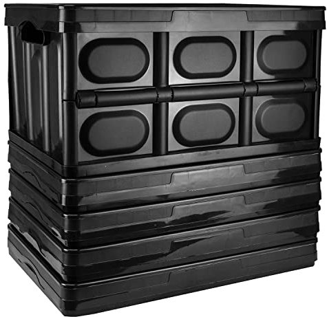 TekBox 56L Black Storage Box with Lid Folding Stackable 56 Litre Lidded Plastic Crate Tub Boxes (5)