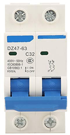Mini Disjoncteur, 2P AC 220/380V 32A Interrupteur de Déconnexion Isolateur Protection contre les Surcharges RCCB Disjoncteur à Courant Résiduel DZ47 63 pour la Décoration de la