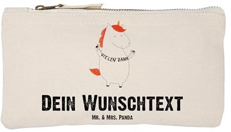 Mr. & Mrs. Panda Personalisierte Schminktasche Einhorn Dankeschön Größe S Klein - Geschenke, Mit Namen, Kulturbeutel Damen Personalisiert, Danke, Kosmetiktasche, Einhörner, Unicorn, Danksagung
