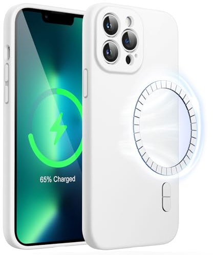 JETech Magnetic Silicone Case for iPhone 13 Pro 6.1-Inch, Compatible with MagSafe, Phone Cover with Camera Lens Full Protection (White)