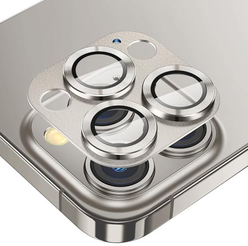 Fewdew Kameraschutz für iPhone 15 Pro/iPhone 15 Pro Max,9H Gehärtetem Glas [HD-Klarheit] [Anti Kratzen], Metallring Kamera Schutzfolie für iPhone 15 Pro/15 Pro Max,Natural Titanium