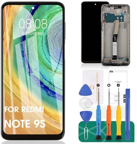 Para Xiaomi Redmi Note 9S Pantalla LCD para Xiaomi Redmi Note 9 Pro Reemplazo de pantalla M2003J6A1G M2003J6B2G Kit de reparación de digitalizador táctil con marco (blanco)