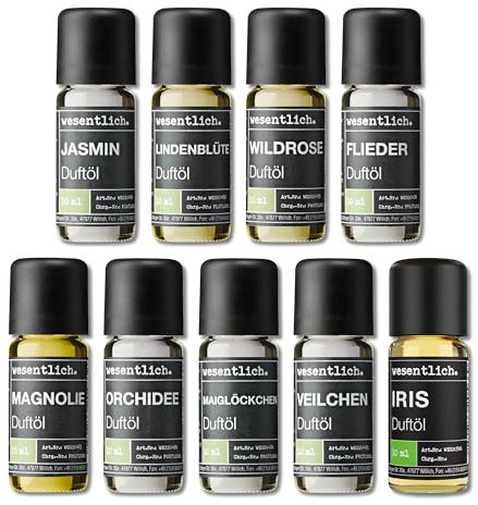 wesentlich. Duftöl Set - harmonische Duftkompositionen für Duftlampe, Diffuser und Kerzen – Jasmin, Lindenblüte, Rose, Flieder, Magnolie, Orchidee, Maiglöckchen, Veilchen, Iris