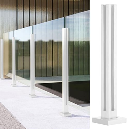 Poteau Garde Corp Verre Métal Balustrade Poteaux de Balustrade en Verre, Blanc Colonnes de Serrage de Garde-corps en Verre avec Fentes pour Robinet et Base, Intérieur Extérieur Piliers de Support de C