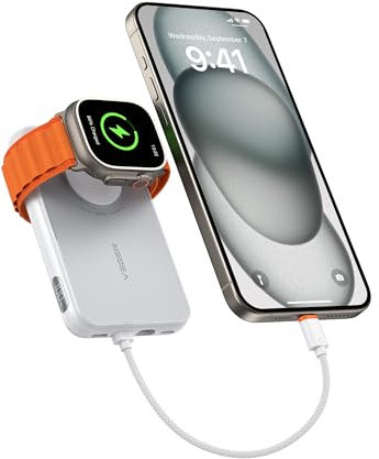 VEGER Bateria Externa Carga Rapida,10000mAh Power Bank,Cable de Conexión Bidireccional Incorporado de iPhone a Type C,Bateria Portatil para iPhone,Apple Watch,Smartphones Type C,Samsung,iPad,etc
