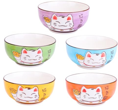 HAKIDZEL 5piezas Recipiente Para Comida De Cerámica Natural Diseño De Gato Plutus Cuencos Antiescaldamiento Apto Para Familia