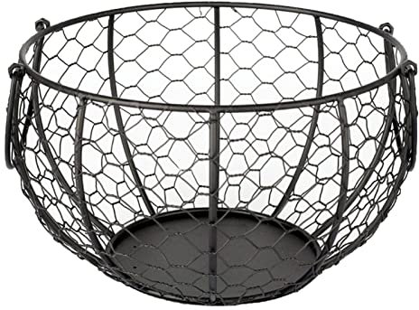 Imtrub Runder Metalldraht Eierkorb Drahtkorb Eieraufbewahrungskorb Eieraufbewahrungsbehälter Eierkorb Draht Eier Aufbewahrung Obstkorb Schwarz Metall Eierkorb für Eier/Brot//Gemüse