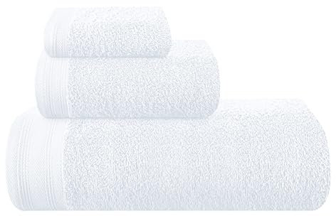 MALLONI HOME Ultra Soft 3er-Pack Baumwoll-Handtuch-Set, enthält a übergroße Badetücher 70 x 140 cm, a Handtücher 40 x 60 cm und a Waschbetten 30 x 30 cm, Weiß