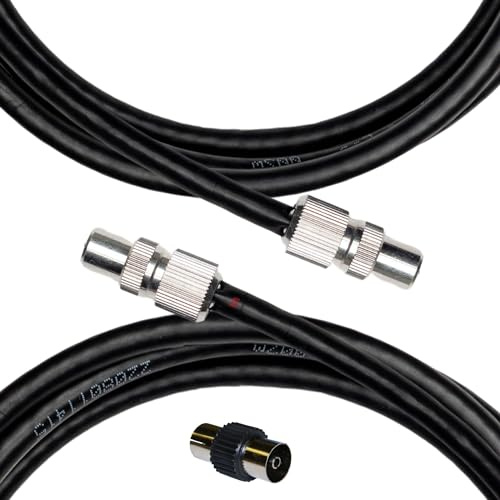 Inbrackets Tv Aerial Coax Cable RF Lead Male Plug to Plug with Coupler (Black, 7 metres)