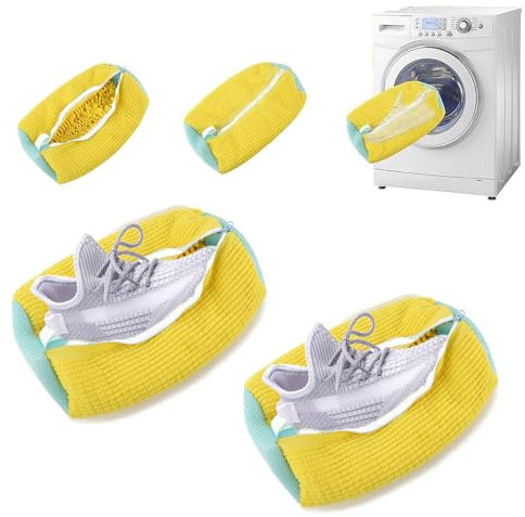 WANSHI Schuhwaschbeutel Waschmaschine,Sneaker Wäschesack, Wäschenetz,Schuhewasch Waschbeutel Maschine beutel ,Wäschesack Gepolstert Für Schuhe Waschmaschine (Gelb, 2PCS)
