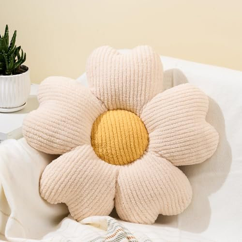 Flower Pillow, Flower Shaped Throw Pillow, 15.7 White Preppy Pillows Cute Decorative Seat Cushion Aesthetic Pillows for Bed Floor Couch Chair