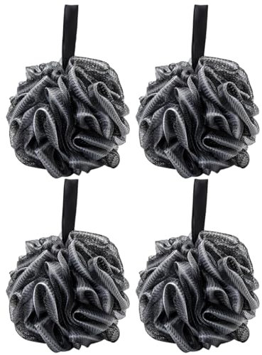 4 Pack Bain Douche Éponge, Brosse exfoliante pour le corps Loofah en maille noire, Éponge Loofah pour peau propre pour le bain, confortable et douce Brosse exfoliante pour le corps Loofah en maille