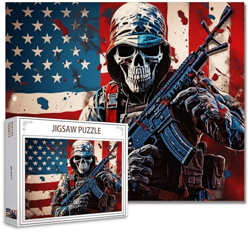 Tucocoo American Flag Jigsaw Puzzle 1000 Pieces Puzzles for Adults,Skeleton Soldier Jigsaw Puzzles for Challenging Family Activity Games DIY Puzzle for Home Wall Decor Gifts - 20 x 27 Inches