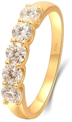 Stfery Ehering 18 Karat Ringe für Damen 0.5ct Rund Moissanit Ehering Damen Einzeln