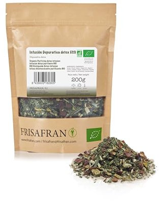 FRISAFRAN | Infuso Detox Purificante Bio Sfuso 200g | Digestivo | tisana drenante con effetto diuretico | Proprietà disintossicanti | Antiossidante naturale | senza additivi | Tisana Detox Dimagrante