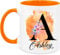 EKAM Personalised Mug, Coloured Inner and Handle Mug Stylish Initial with Name, Gift for Valentine’s, Birthday, Christmas Day for Mom, Dad, Kids, Friends or Girls, 11oz Coffee/Tea Cup (Orange)