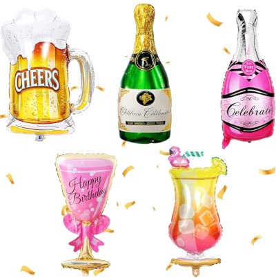 KGDUYC 5 Piezas Globos de Champán, Globos de Aluminio de Cerveza, XXL Gigante Globos de Cerveza, Globo de Helio de Cerveza para Fiesta Temática Decoracion para Bodas Cumpleaños Aniversario