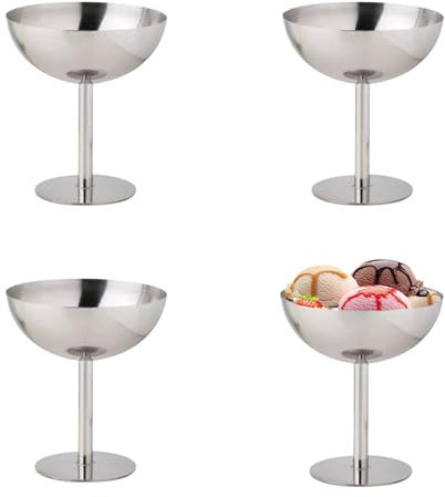 Anloximt 4 Pièces Coupe À Glace En Acier Inoxydable - Coupes À Crème Glacée Métal - Coupe En Acier Inoxydable Verre À Champagne En Métal | Pour Salade Fruit Cereal Snack Sorbet