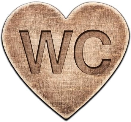 WC Türschild WC in Herzform aus Alu Dibond in der Größe 13x12cm sehr robust in rustikaler Holzoptik