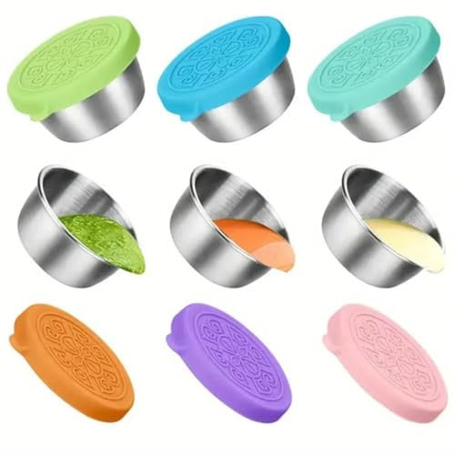 Récipient à Vinaigrette et Sauce - 6pcs Petit Bacs à Crème Glacée, Tasses en Acier Inoxydable Avec Couvercles - Boîte à Alimentaire Dressing Réutilisables