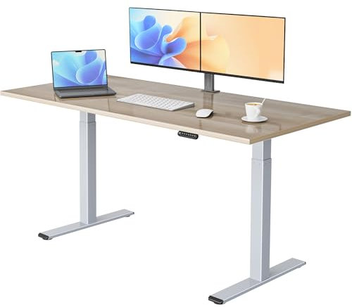 E.For.U® Höhenverstellbarer Schreibtisch 180x80 cm, 2 Motoren, Stabiler Schreibtisch Höhenverstellbar Elektrisch mit 2-Fach-Teleskop, 3 Memory-Steuerung, Mit Tischplatte (Silber + Nussbaum)