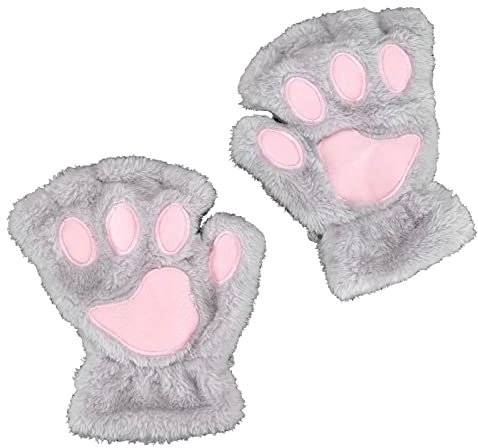 OUCRIY Katzenpfote, Fingerlos, Halffinger, Tierstil, Kostüm, Handwärmer, halber für Frauen, Cosplay, praktische Bedienung mit Smartphone, unterwegs
