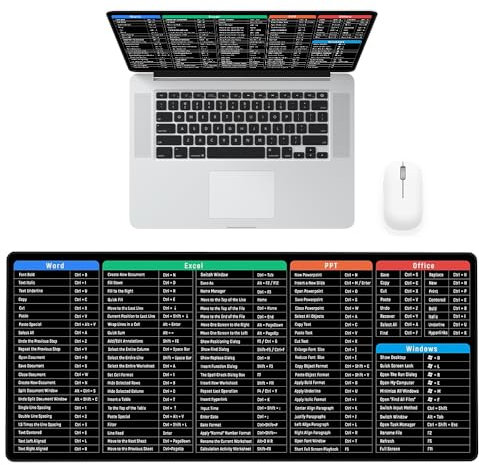 Lotvic Excel Shortcuts Mouse Mat, 90x40cm Excel Cheat Sheet Desk Mat, Multifunctional Large Gaming Mouse Pad, Clear Printing Non-Slip Big Mouse Mat for Laptop, Computer, Office, Home (90 x 40 cm)