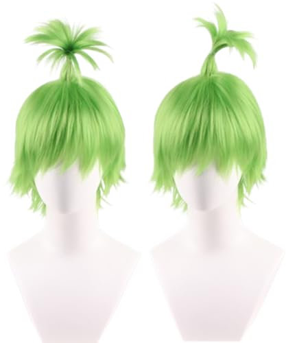 NiceLisa Kurze grüne Perücke Fluffy Anime Halloween Cosplay Kostüm Perücke mit Ahoge