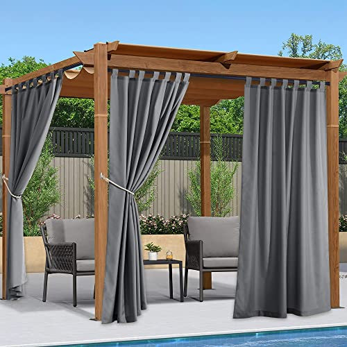 PONY DANCE Outdoor Gardinen Wasserdicht Terrasse Vorhänge mit Abnehmbaren Schlaufen Outdoorvorhänge Blickdicht Balkon Vorhang Sichtschutz, 2 Stücke H 213 x B 140 cm, Grau