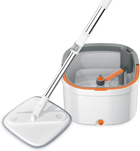 Multibao Spin Mop Bucket Set, 360° Spin & Rinse & Wringing with 2 Reusable Microfibre Pads Cleaning Floors