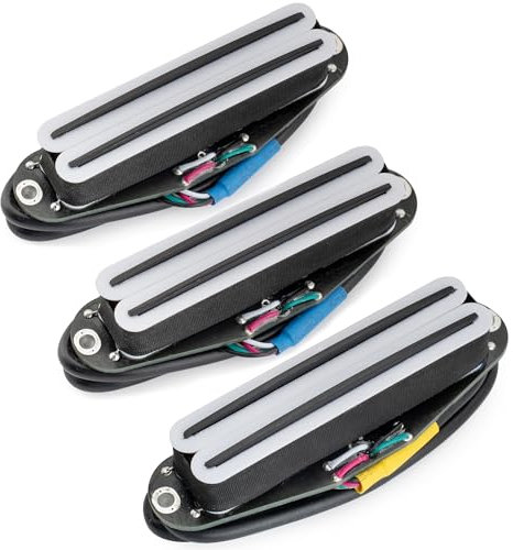 Musiclily Pro ST-DPHC Keramik Humbucker Tonabnehmer Single Coil Format Super Distortion Hals Mitte Steg Pickups Set für Strat Style E-Gitarre, Weiß Korpus Schwarz Rail