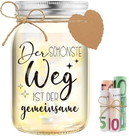 HSDSH LED Flaschenlicht Hochzeit, Hochzeitstag Geschenk, Verlobungsgeschenk, Hochzeitsgechenk, Goldene Hochzeit Silberhochzeit Jahrestag Geschenk, Geschenkideen Leuchtflasche für Brautpaar Schätzchen